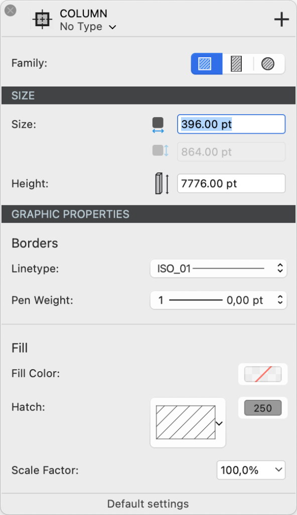 Column tool settings\n